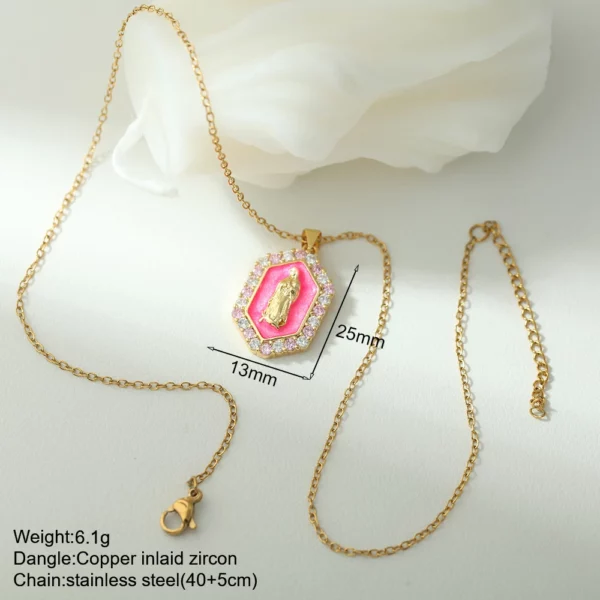 Nouveau en été couleur or bijoux pour Boho Croix et Vierge Marie Collier Pour Femmes En Acier Inoxydable Longue Chaîne Jésus Choker – Image 47