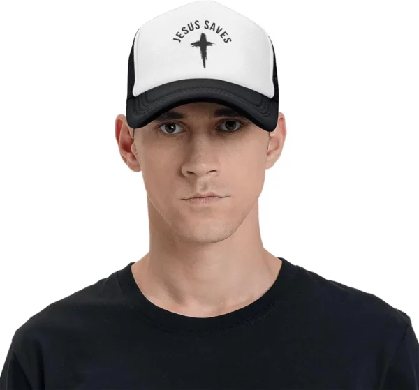 Casquette de baseball en maille pour hommes et femmes, chapeau de camionneur, Snapback noir, drôle, Jésus sauve la croix, dieu chrétien, foi, américains – Image 42
