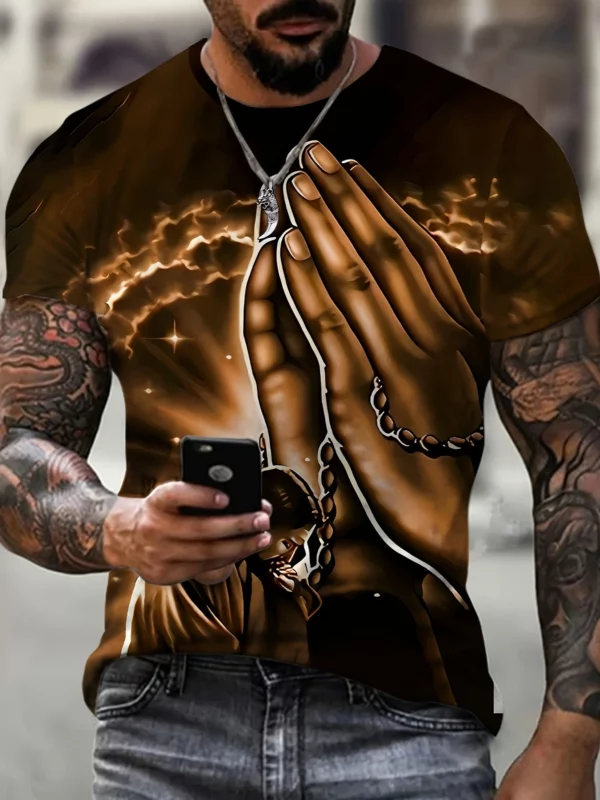T-Shirt à Manches Courtes et Col Rond pour Homme, Vêtement de Rue, avec Impression Croisée, Graphique de Jésus, Grande Taille, Été – Image 5