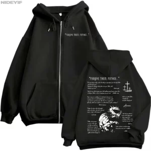 Christian jésus Merch pardonne-les père verset de la Bible à capuche fermeture éclair hommes femmes veste Hiphop Streetwear sweat-shirt hauts CJ1