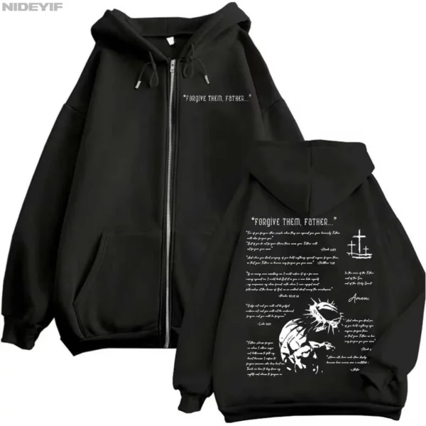 Christian jésus Merch pardonne-les père verset de la Bible à capuche fermeture éclair hommes femmes veste Hiphop Streetwear sweat-shirt hauts CJ1