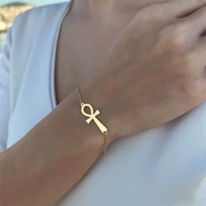 Bracelet Ankh minimaliste de l'egypte ancienne pour femmes, couleur or, chaîne de poignet croisée en acier inoxydable, bijoux égyptiens Vintage