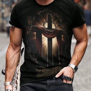 Christ Cross imprimé hommes T-shirt été quotidien décontracté hommes T-shirt en plein air rue à manches courtes haut chrétien hommes T-shirt