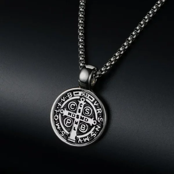 Collier Saint benoît en acier inoxydable, médaille de San Benito, pendentif spirituel de la vierge marie pour hommes et femmes – Image 8