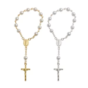 Mini chapelet baptême en fausses perles, couleur pour Bracelet croisé, idéal pour baptême, fête prénatale, mariage,