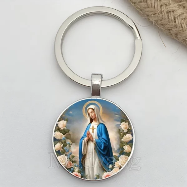 Porte-clés Vintage en verre à motif vierge marie, bijoux religieux, cadeau pour membre de la famille, adapté aux clés de voiture et de maison – Image 6