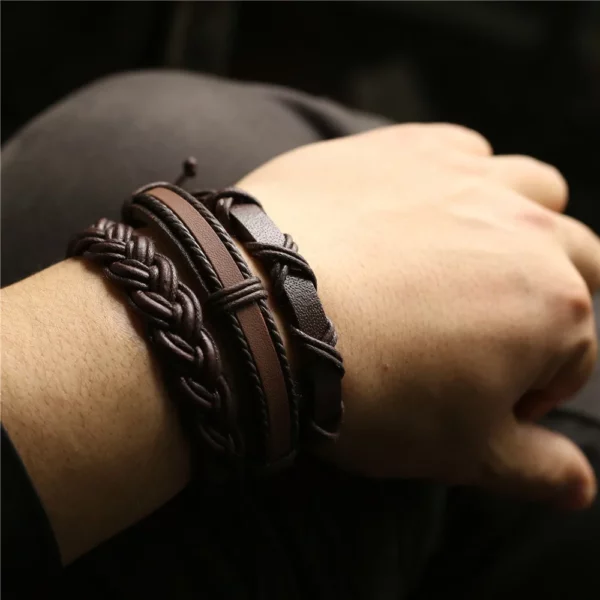 WESTBULL 3 pièces/ensemble Bracelets en cuir multicouche pour hommes croix charme Homme Bracelets cadeau bijoux – Image 9