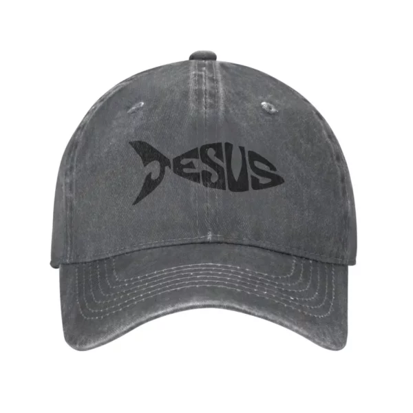 Casquette de baseball en denim lavé pour hommes, chapeaux de poisson chrétien, vêtements de sauna vintage, toutes saisons, Jésus, église chrétienne, distance, Murcia, extérieur – Image 9