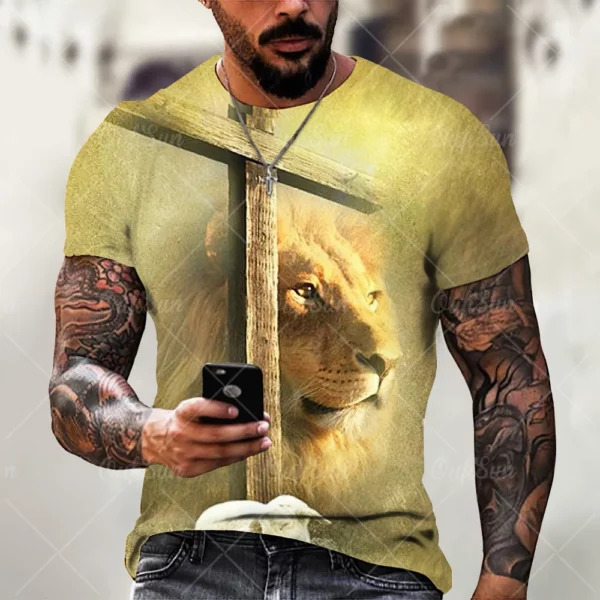 Christ jésus T-Shirts pour hommes 3D Lion imprimé T-Shirt vêtements d'été à manches courtes Streetwear Vintage hauts T-Shirt hommes vêtements – Image 15