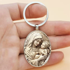 Porte-clés rétro en alliage vierge marie, 1 pièce, conception Unique de pierres précieuses du temps religieux, adapté aux clés de voiture et au pendentif de sac à dos, cadeaux