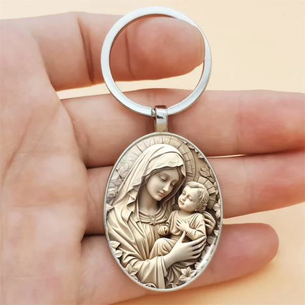 Porte-clés rétro en alliage vierge marie, 1 pièce, conception Unique de pierres précieuses du temps religieux, adapté aux clés de voiture et au pendentif de sac à dos, cadeaux