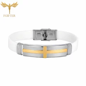 ChimJesus-Bracelets croix en acier inoxydable pour homme, bracelet en silicone, ceinture blanche, amulette religieuse chrétienne, accessoire de bijoux de fête