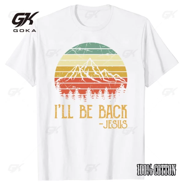 T-shirt en coton imprimé chrétien I'll Be Back pour femmes et hommes, manches courtes, col rond, style cool, streetwear vintage – Image 4