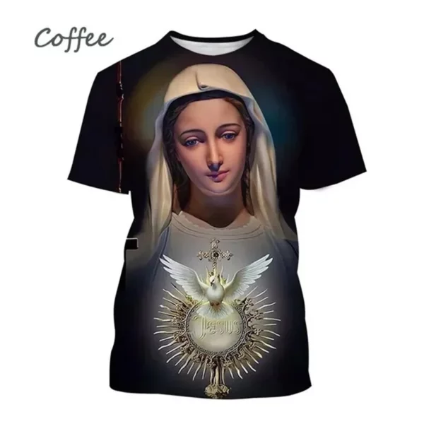T-shirt imprimé 3D de la Vierge Marie pour femmes, déesse de la misériUL, chrétien, béni Jésus, dieu, t-shirts, vêtements pour femmes, unisexe, manches courtes – Image 11