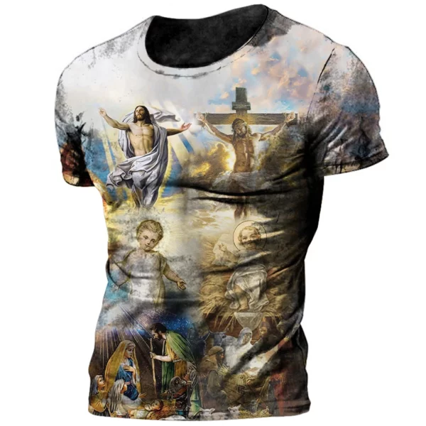 T-shirt à Manches Courtes et Col Ras du Cou pour Homme, Vêtement Décontracté à vaccage Rapide, avec Impression 3D de Jésus Dieu, à la Mode, Nouvelle Collection Été – Image 8
