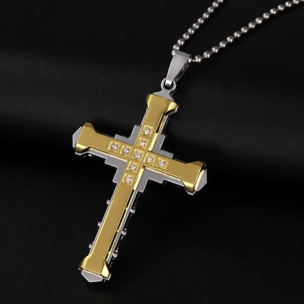 Pendentif croix de jésus en cristal pour homme, couleur or/noir/bleu, zircone, collier, bijoux en acier inoxydable, nouvelle collection 2024 – Image 21