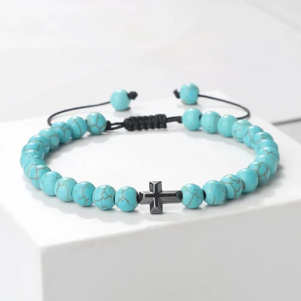 Bracelet en Pierre Naturelle pour Homme et Femme, Pendentif Croix de Jésus, Œil de Tigre Perlé, Tressé, Guérison Énergétique, Bijoux à la Mode, Cadeau, 6mm – Image 28