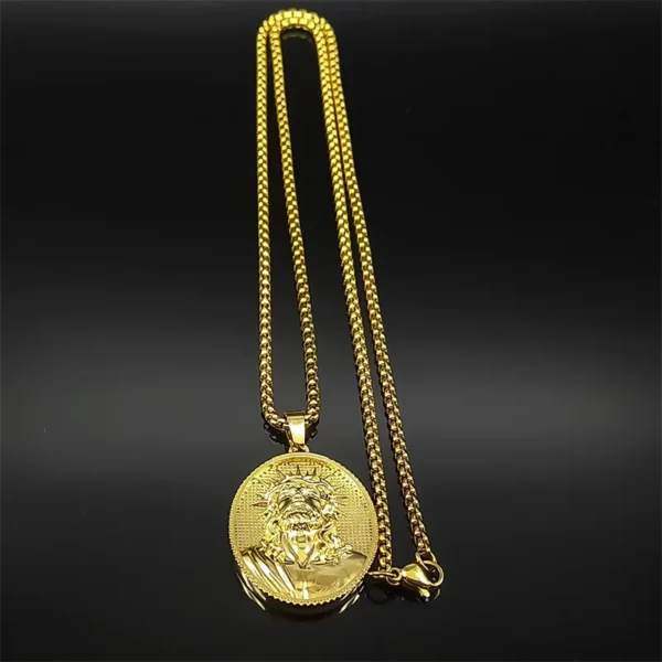 Collier pendentif tête d'épine de jésus pour femmes et hommes, en acier inoxydable, couleur or, Religion, amulette catholique, chaîne, bijoux cadeaux – Image 3