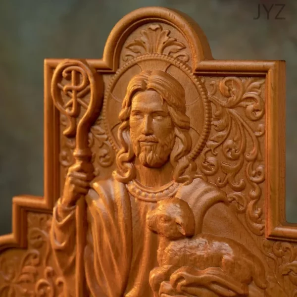 Statue de Jésus-Christ religieux pour la décoration murale, plaque en bois sculptée, image de Saint Catholique, troupeau de bons contribuables – Image 5