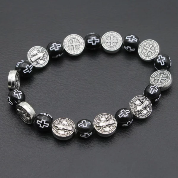 Bracelet de perles catholiques, perles croisées, médaille de saint benoît, chapelet, plaqué argent Antique, bijoux religieux, cadeaux – Image 13