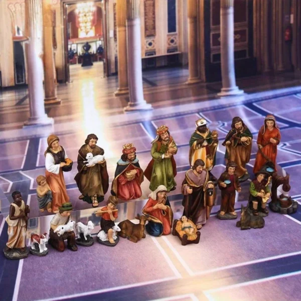 Ornements de naissance du Christ, scène de la Nativité, artisanat en résine, décoration de crèche de Noël, figurine catholique Auckland, cadeaux, 20 pièces par ensemble – Image 3