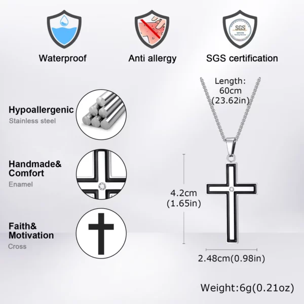 Vnox – colliers unisexes avec pendentifs croisés en acier inoxydable, collier croisé du Christ incrusté au centre de Zircon pour hommes et femmes, bijoux de foi – Image 2