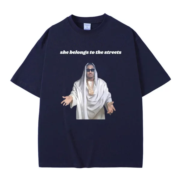 Fuuny Hip Hop Rared Future She Belongs To The Streets Mème Tshirt, Fun Future Jesus Print, Économie en coton pour hommes – Image 5