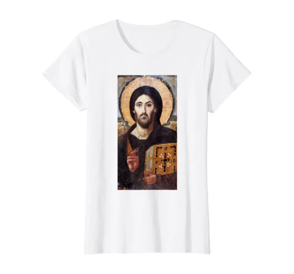 T-shirt avec icône de Jésus Christ Pantocrator, cadeau chrétien orthodoxe, Sinaï T-shirt unisexe à manches courtes en coton d'été O-Neck Nouveau S-3XL – Image 3