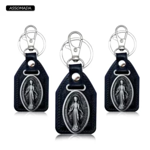 Porte-clés Mary en métal pour hommes et femmes, ornement cadeau en cuir PU, Religion chrétienne, vierge marie, outils de voiture