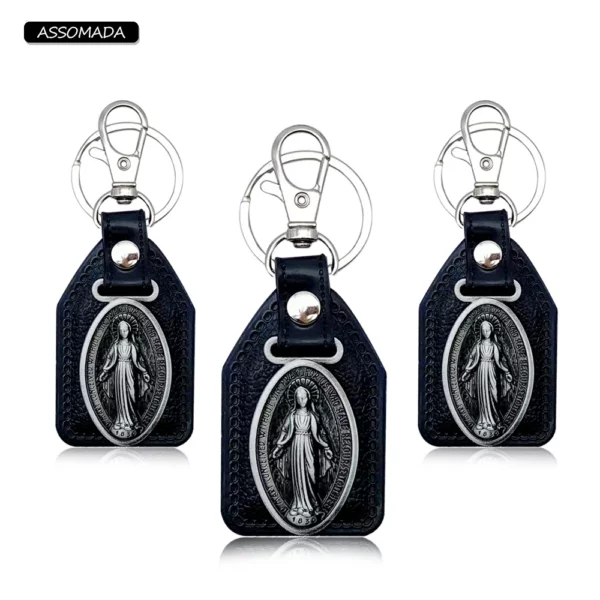 Porte-clés Mary en métal pour hommes et femmes, ornement cadeau en cuir PU, Religion chrétienne, vierge marie, outils de voiture