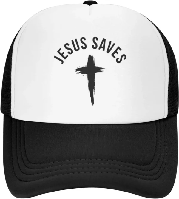 Casquette de baseball en maille pour hommes et femmes, chapeau de camionneur, Snapback noir, drôle, Jésus sauve la croix, dieu chrétien, foi, américains – Image 37