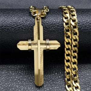 HNSP 316L acier inoxydable 3D croix chaîne collier pendentif pour hommes bijoux accessoires or argent couleur