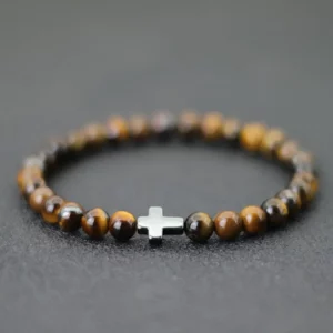 Bracelet croisé minimaliste pour hommes, 6mm, yeux de tigre naturels, pierre, cadeau pour lui, accessoires de Camping, Bileklik Erkek Pulseira