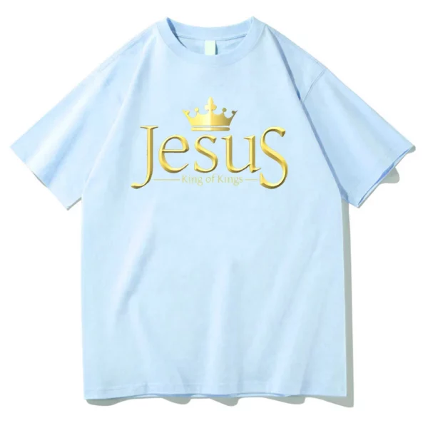 Jésus le roi des rois T-shirts femmes coton T-shirts foi chrétienne esthétique T-shirts 2025 unisexe à manches courtes T-shirts religieux – Image 5