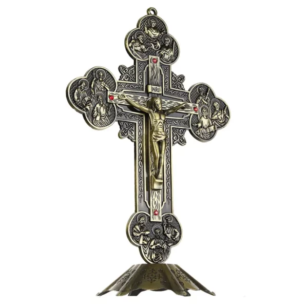 Figurines de reliques d'église, Crucifix de jésus-Christ sur le support, Crucifix croisé, décoration de chapelle de maison – Image 10