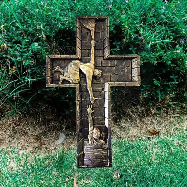 Croix murale en résine exquise, Crucifix chrétien 3D fabriqué à la main, décoration de maison, cadeau religieux pour hommes, ornement de noël et d'église – Image 2