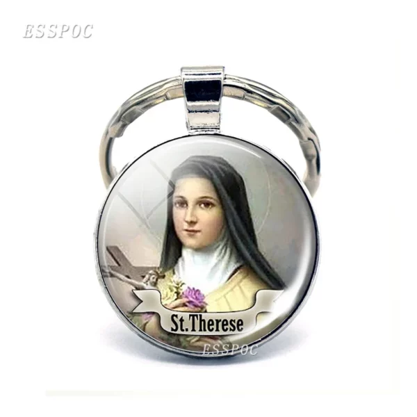Saint Anthony porte-clés Saint porte-clés médaille d'amour cadeaux chrétiens Cabochon religieux bijoux religieux porte-clés anneau – Image 8