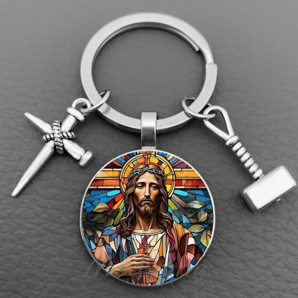 J'aime Jésus porte-clés en verre, porte-clés de bénédiction croisée, porte-clés de voiture, bijoux religieux, mode foi chrétienne, 2024 – Image 4