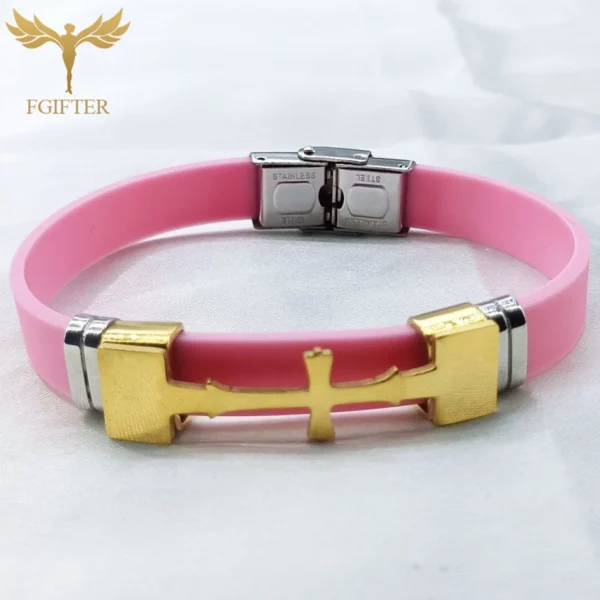 Bracelets en acier inoxydable pour documents en or, accessoire de symboles croisés, plusieurs couleurs, bracelet en caoutchouc, bracelets, religion chrétienne, bijoux – Image 10