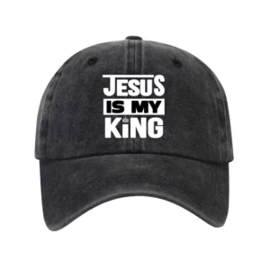 Casquette de baseball en coton délavé imprimé lettre JESUS IS MY KING, chapeaux vintage, haut souple, casquettes légères, unisexe, décontracté, chapeau de sport en plein air