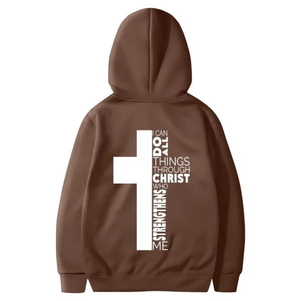 Sweat à capuche à manches longues pour hommes, thème de Jésus, croix chrétienne, imprimé document au dos, pull monochrome – Image 21