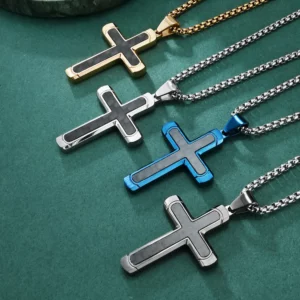 Pendentif croix bicolore pour homme, acier inoxydable, incrusté de carbone pur, bijoux punk, nouvelle chaîne de la présidence