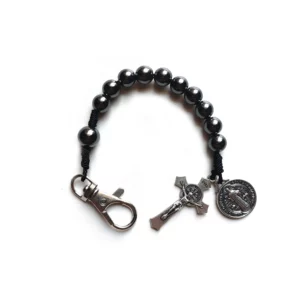 Vintage métal Saint benoît Crucifix pendentif hématite perles chapelet poche porte-clés pour hommes femmes
