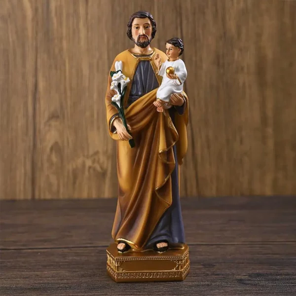 Figurine religieuse Saint Joseph portant l'enfant Jésus intensifie, modèle en résine Auckland, sculpture Saint Joseph, dieu Christ, décor de bureau d'église – Image 11