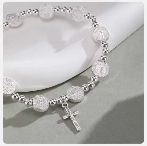 Vnox-Perles rondes JOprompt pour hommes et femmes, pendentif croix de Jésus, bracelets à breloques en or et argent, bijoux religieux catholiques – Image 15