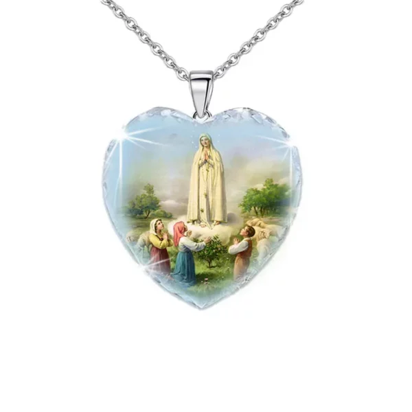 Collier pendentif en verre en forme de grand cœur pour femmes, breloque chrétienne de jésus partien, chaîne à maillons de couleur argent, bijoux pour femmes – Image 4