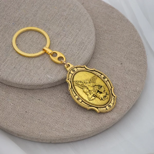 Porte-clés Saint Saint Michael, mousqueton inspirant, médaille, Protection pour voyageurs, Durable, Protection croisée démon, K1746, 1 pièce – Image 6
