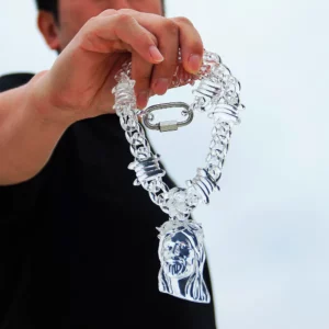 Hip Hop Big Clear Acrylique Jesus Piece Pendentif Collier pour Femmes et Hommes, New Statement Spike JONecklace, Rock Party Jewelry Gifts