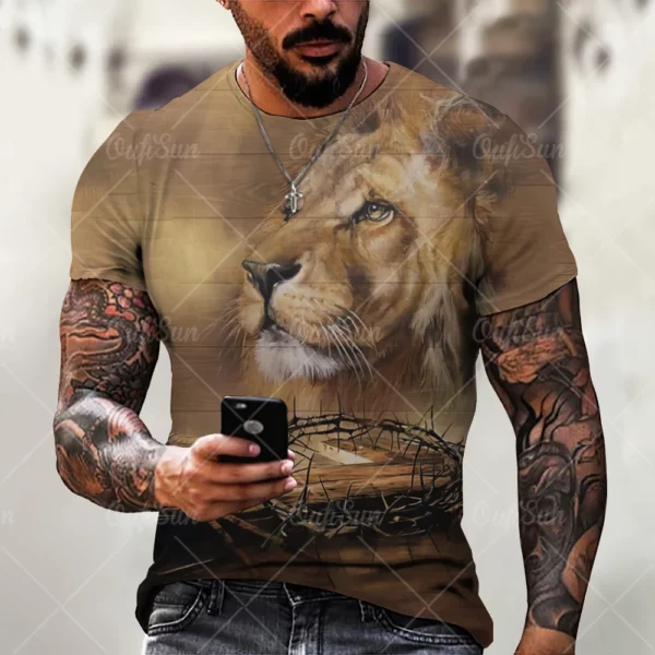 Christ jésus T-Shirts pour hommes 3D Lion imprimé T-Shirt vêtements d'été à manches courtes Streetwear Vintage hauts T-Shirt hommes vêtements – Image 14
