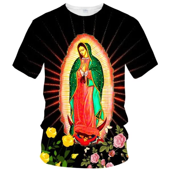 T-shirt vierge Maria 3D pour hommes et femmes, vêtements décontractés à manches courtes, pleine taille, nouveaux vêtements pour hommes à la mode d'été – Image 2